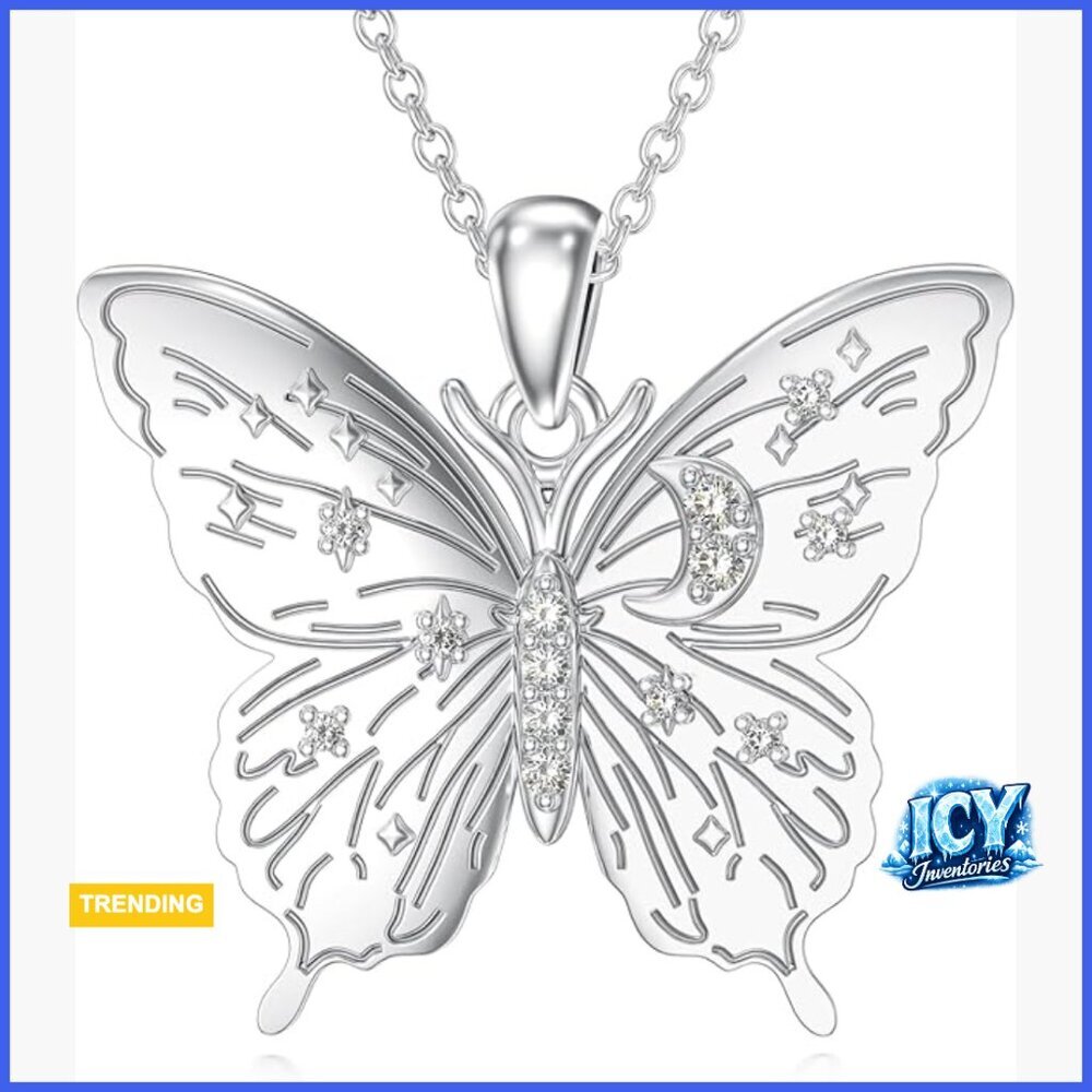 925 Sterling Silver Butterfly Pendant Necklace with Lab Grown Diamonds